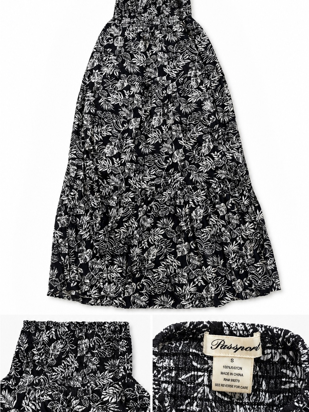 Passport Black and White Floral Tiered Maxi Skirt—size small